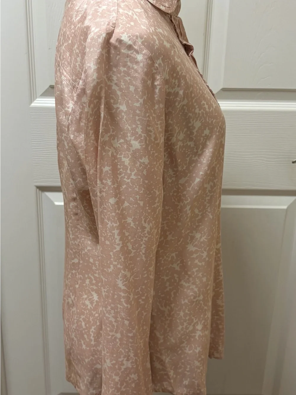 Women's Pink Ruffled-Trim Button-Up Blouse
